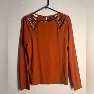 NWT A.U.W Burnt Orange Cutout Long Sleeve Womens Sz L Fall Fashion Blouse Top